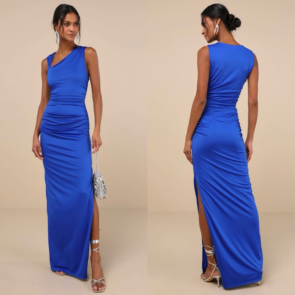NWT LULUS Cobalt Sleeveless Y2K Ruched Bodycon Formal Prom Wedding Guest Dress S